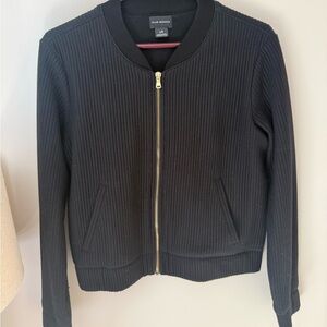 Club Monaco Black Ribbed Bomber Jacket with Gold Zip